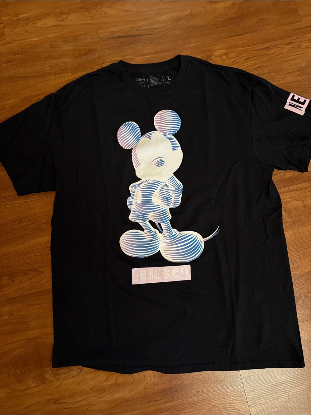 Disney Black Tee with Iridescent Pastel Mickey Graphic